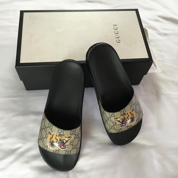 Gucci men's sandals Slides Wolf Size 9 Tiger G31 - Picture 4 of 11